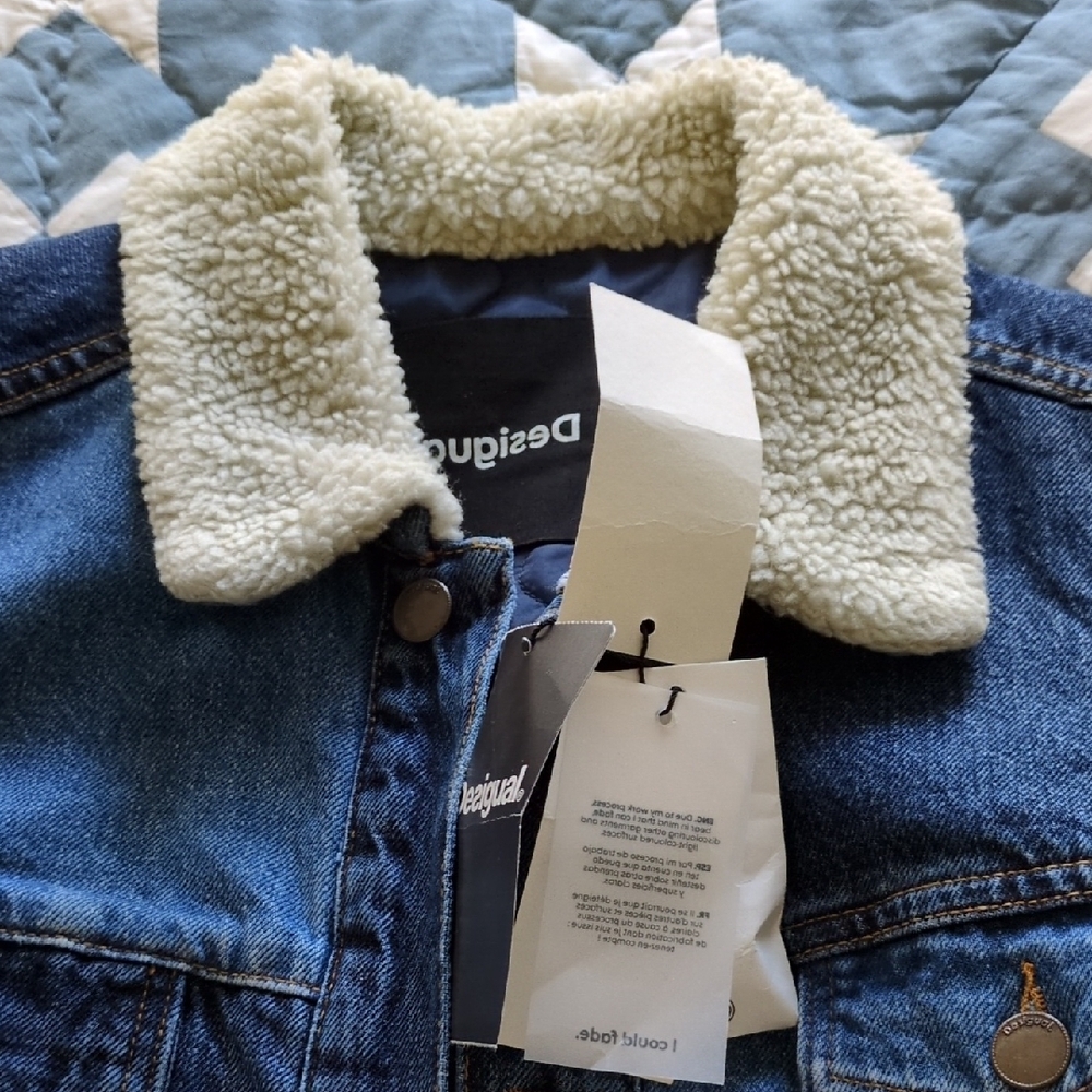 NWT Desigual Blue Denim Jacket with Faux Sherpa Collar - Picture 6 of 6